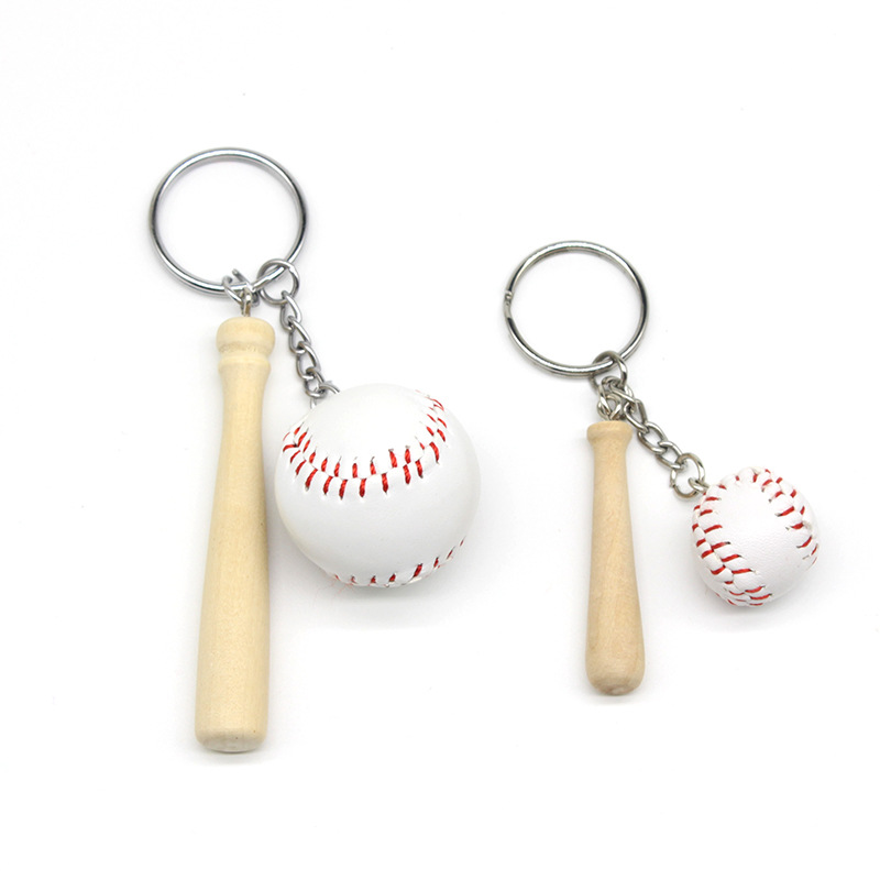 2021 Hot White Color Pu Läder Sport Baseball och trä Bat Nyckelring Nyckelring Set Present