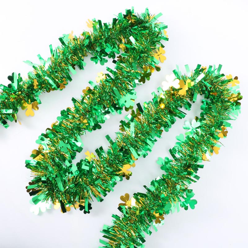 2024 Nyankomst Glitter Green Shamrock Clover Tinsel Garland