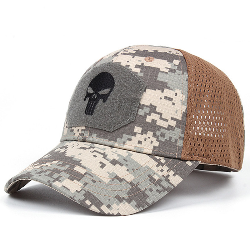 6-Panel anpassad skalle kamouflage baseballkeps camo hatt