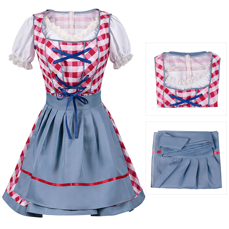 Vuxen Oktoberfest Dirndl Maid Klänning med Förkläde