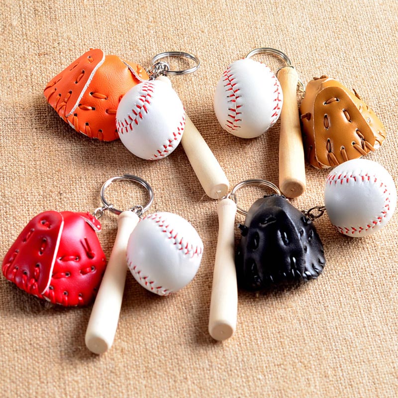 Baseball Bat träredra basebollhandske mini nyckelring