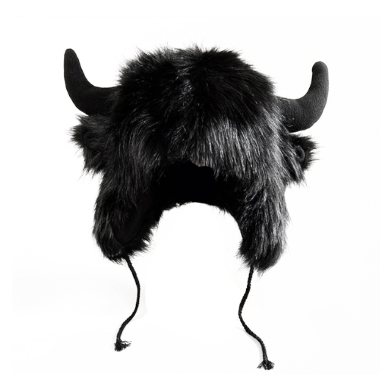 Big Black Bull Horn Hair Hat