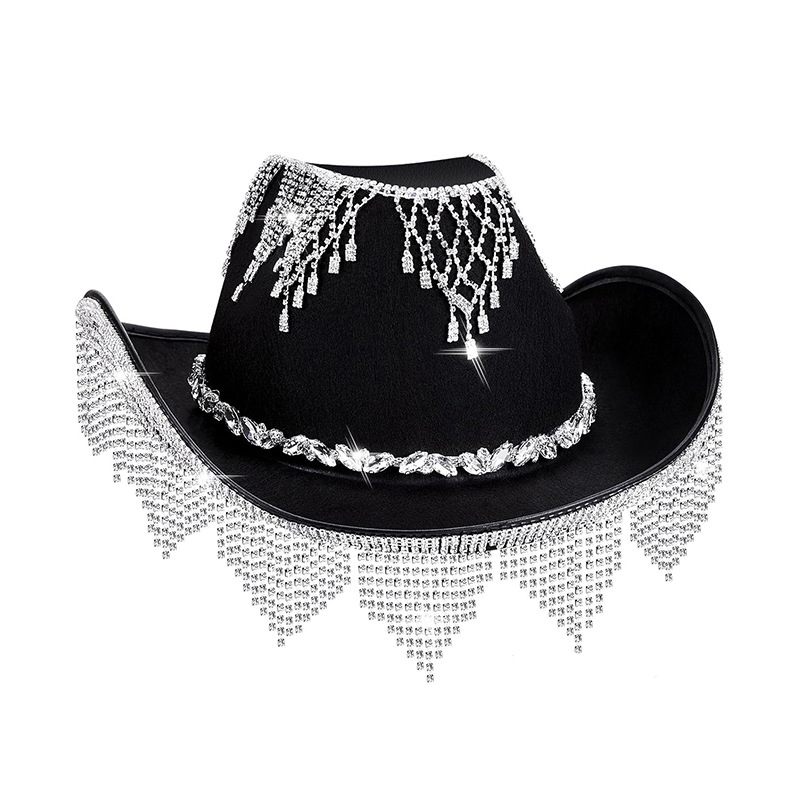 Bling diamant glitter frans cowboy hatt