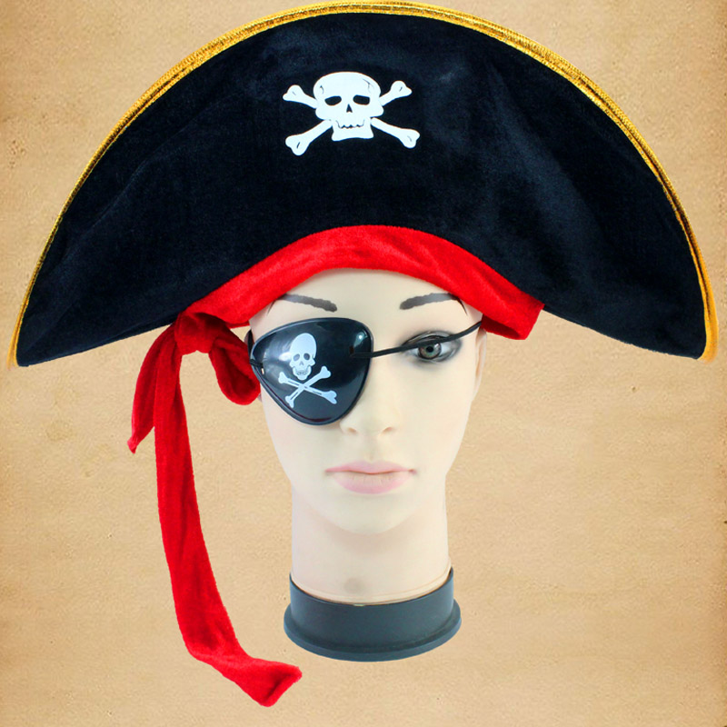 Kaptenshatt Platt piratmössa med rött band
