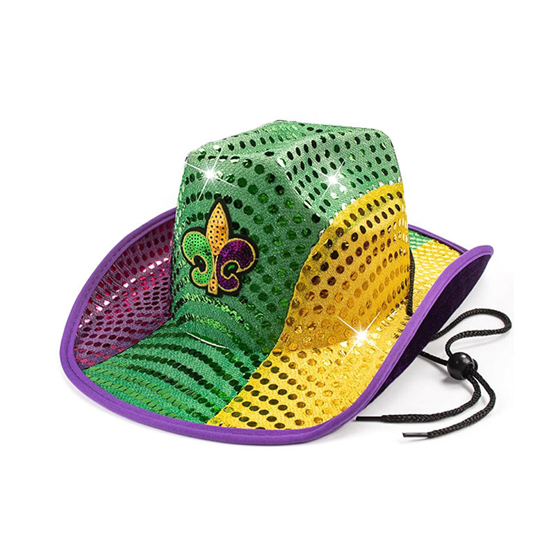 Light Up Cowboydräkt Mardi Gras Cowboyhatt med paljett