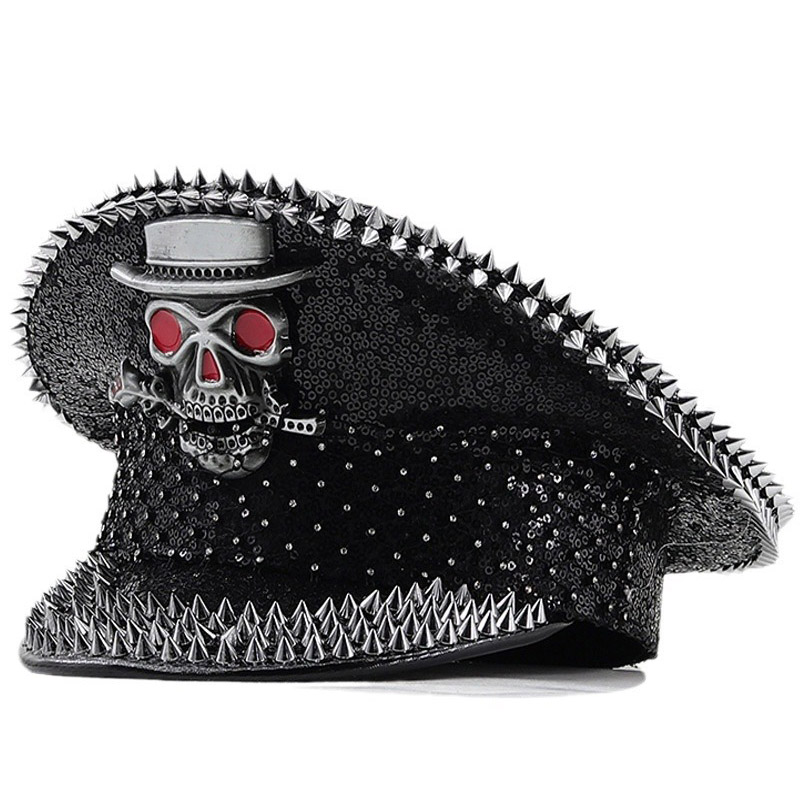 Lyxig Rhinestone Black Sergeant Hat