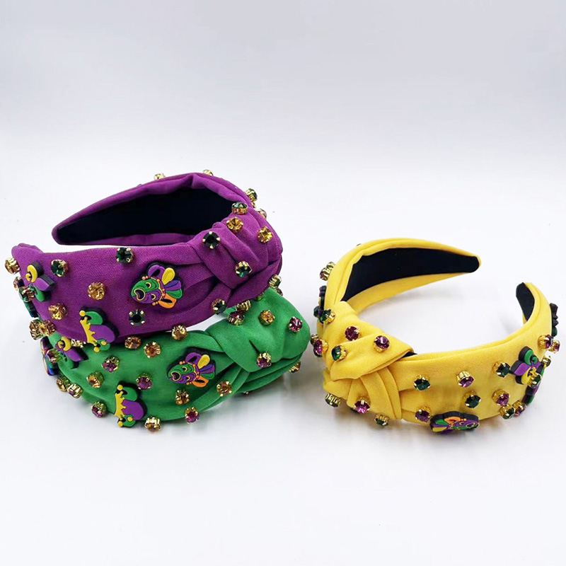 Mardi Gras Handsydd Crystal Top Knotted Hårband