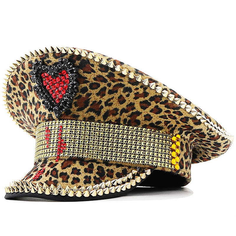 Ny lyxig leopardhatt med paljettkaptenshatt