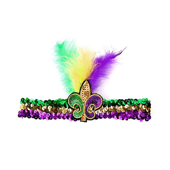 Fleur De Lis Applique Fjädrad Mardi Gras paljettpannband
