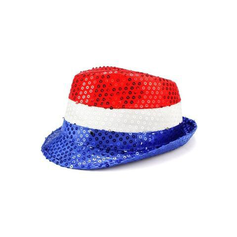 Nyhet 4 juli USA Amerikanska flaggan Färger Röd Vit Blå Patriotic Party Fedora Hat