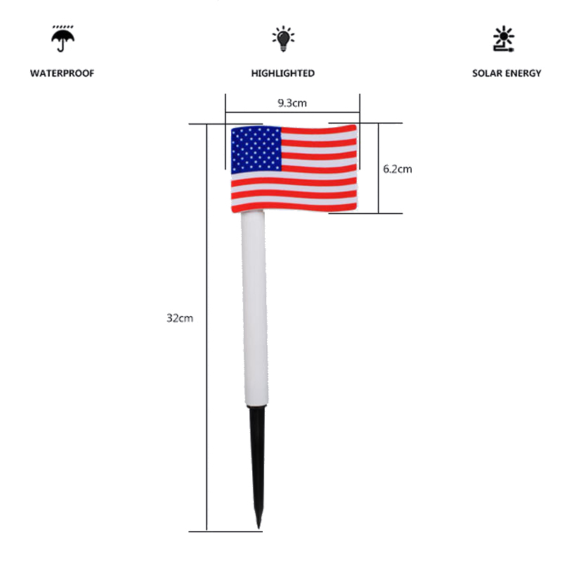 Utomhus vattentät högkvalitativ Solar Led Ground Plug Lamp Landscape Lamp Solar American Flag Light