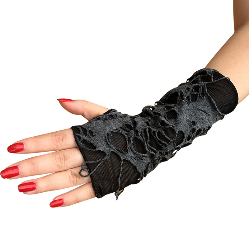 Punk fingerless cosplay rippade handskar