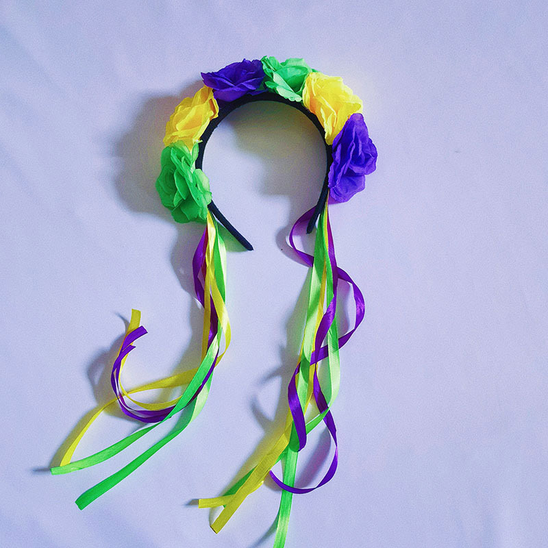 Lila gulgröna konstgjorda blommor grosgrain band pannband