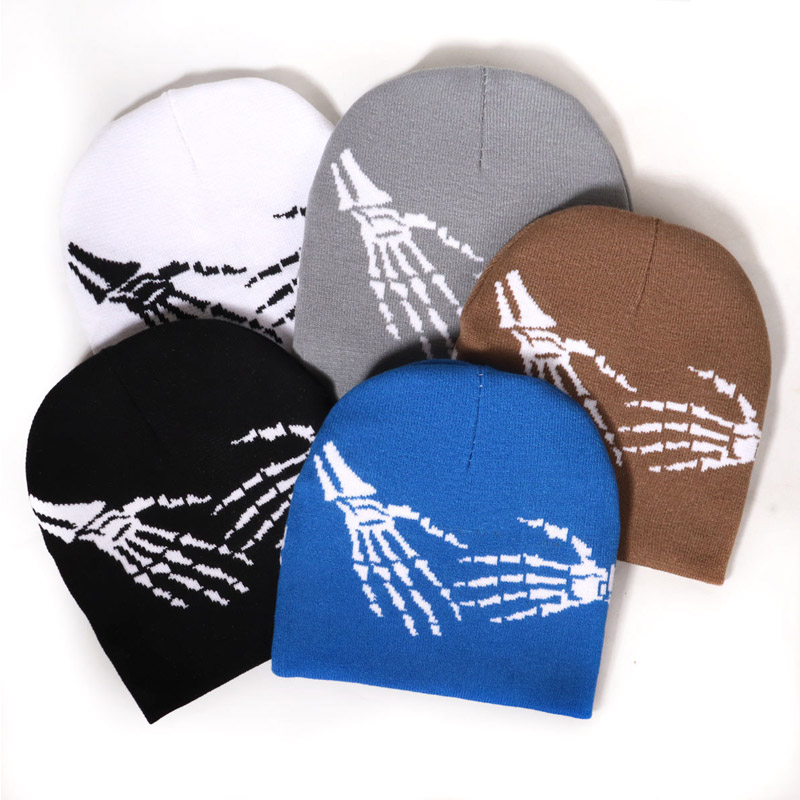 Skull Hands Jacquard Mönster Beanie Hat