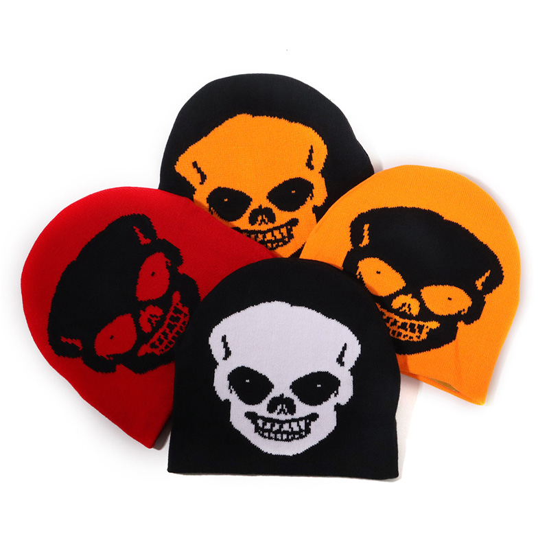 Varm halloween skalle jacquard stickad beanie hatt